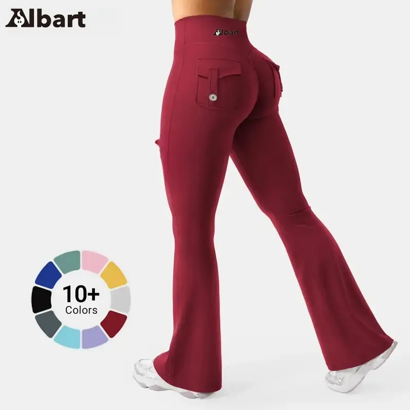 AIbart Women's Camo Cargo Pants, High-Waisted Slight Flare Soft Activewear with Pockets and Hidden Ruching for Yoga & Fitness, Style