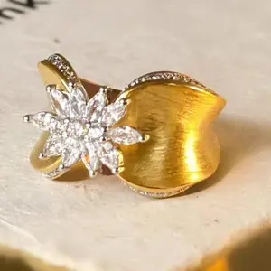 Vintage Butterfly Brushed Golden Engraved Ring, Premium Women's Jewelry for Gifts Parties and Daily Wear, Unique Engagement and Friendship Ring Rhinestone Decorated Ring