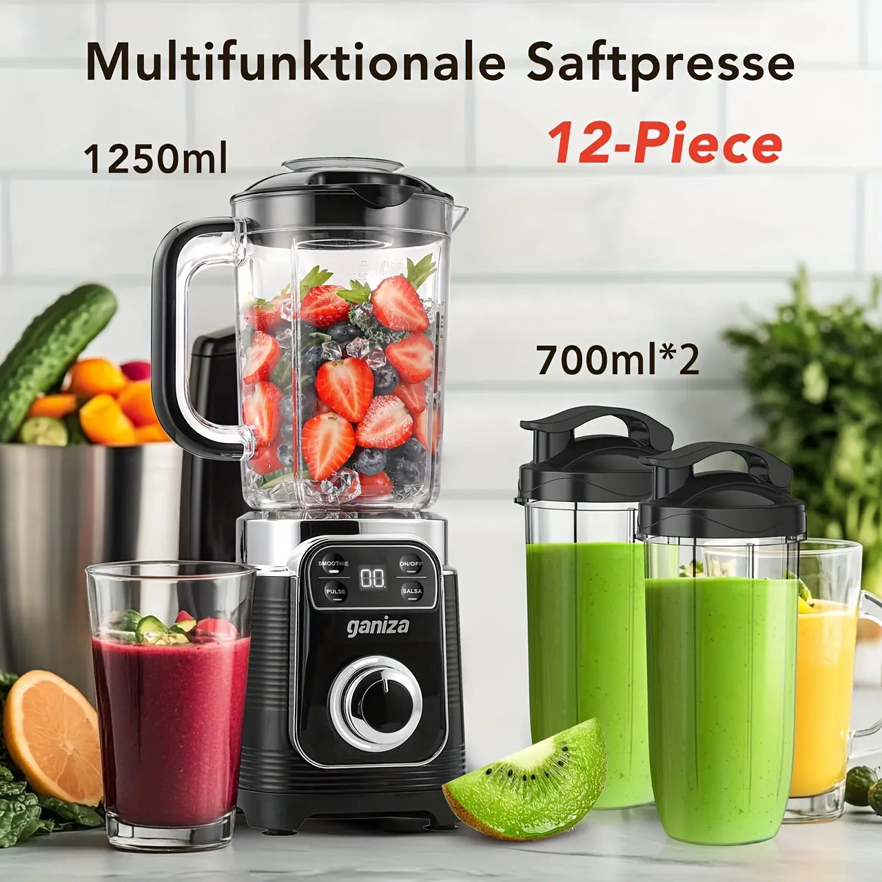 Ganiza Professional Smoothie Blender 1100W Motor 25000 RPM 8 Auto Programs for Frozen Fruits Ice 64 oz Large Countertop Blender Dishwasher Safe Powerful Kitchen Companion High Speed juicer food processor nutribullet vitamix juicer machine