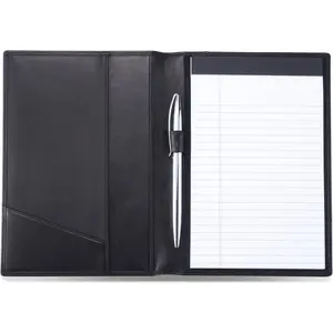 Leather Junior Padfolio for Men & Women with Pen Loop, Italian Calfskin, Business Portfolio Notebook Folder (Classic Black)