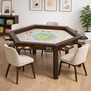AHB Solid Wood Hexagon Gaming Table & Gaming Desk - 4-6 Players Convertible Dining Table with Removable Top, Poker-Ready Design, Play Mat, 6 Detachable Cup Holders, Dice Trays, Hobby Trays for Home Game Room, Gaming Desksboard game table combo game table