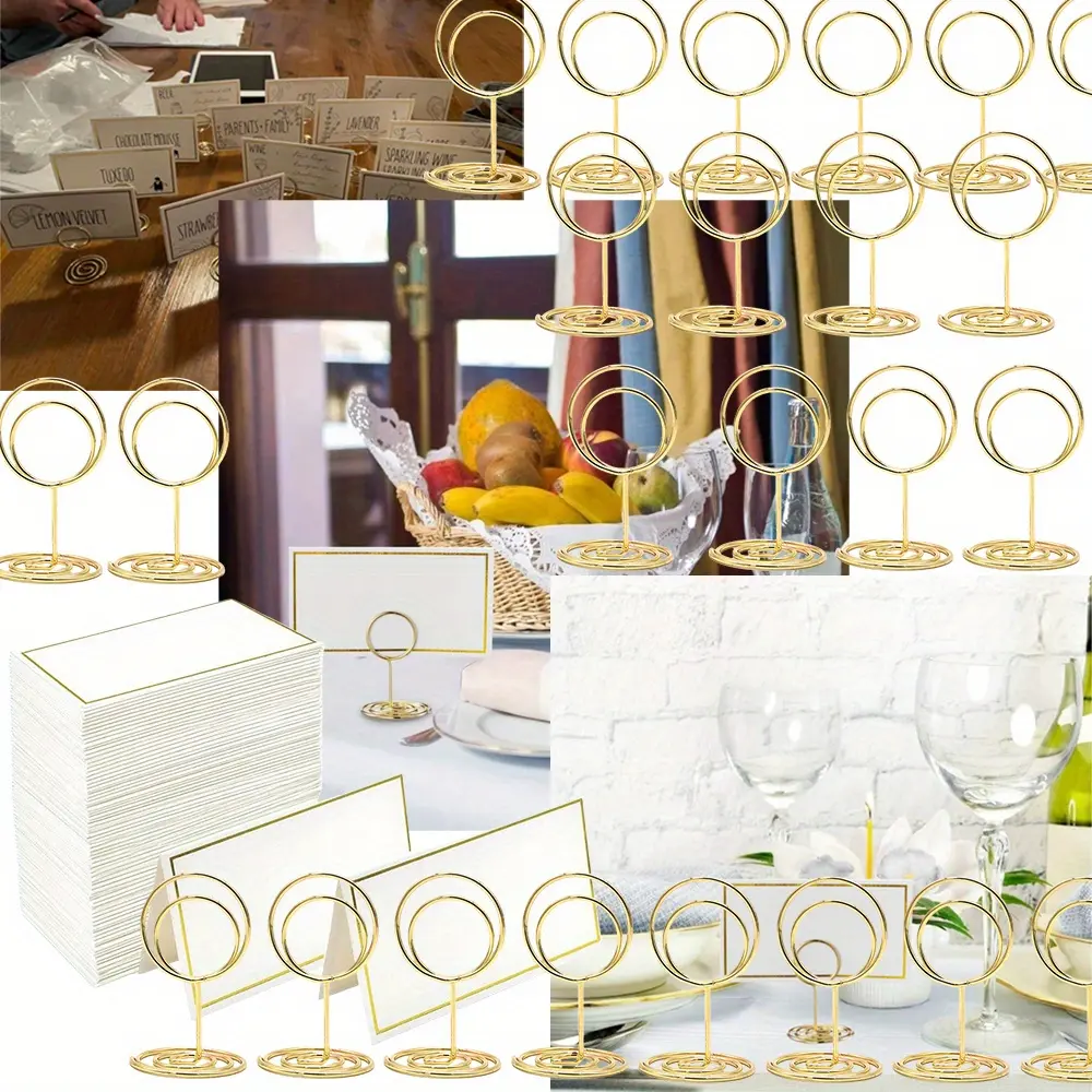 24 Pieces Premium Mini Table Number Holders and 24 Pcs Place Cards with Gold Foil Border, Place Card Holder, Table Sign Stand, Photo Picture holders for Centerpieces, Wedding, Party, Birthday