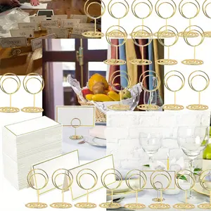 24 Pieces Premium Mini Table Number Holders and 24 Pcs Place Cards with Gold Foil Border, Place Card Holder, Table Sign Stand, Photo Picture holders for Centerpieces, Wedding, Party, Birthday