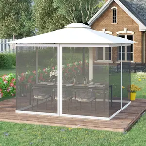 10x13 ft white trimmed gazebo mesh sidewall with zipper design polyester screen netting for patio outdoor insect protection