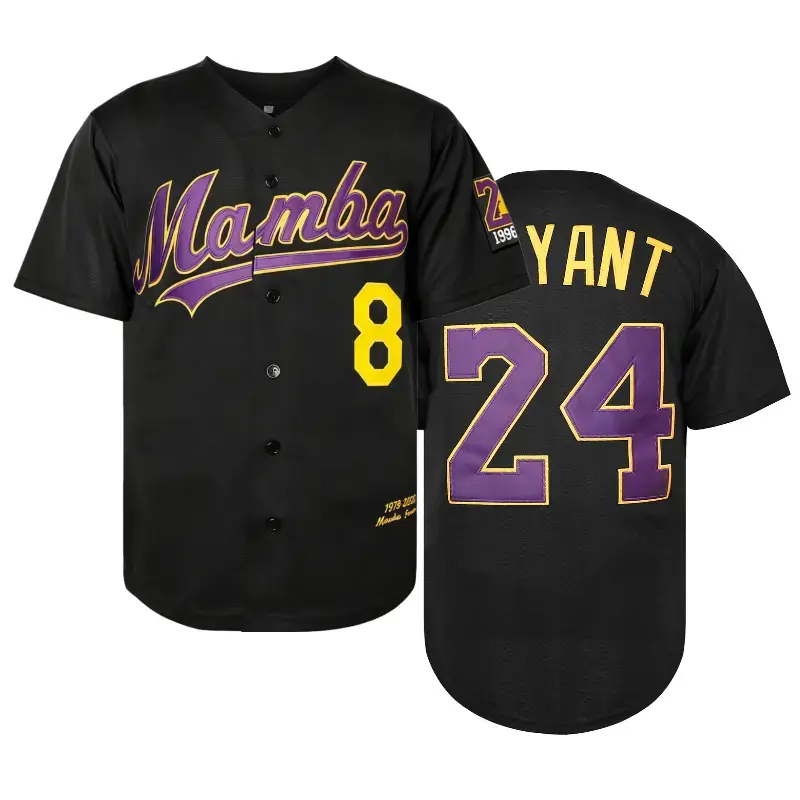 Men's Loose Fit V-Neck Baseball Jersey Mamba 24 Short Sleeve Casual Sports Top All-Season Outdoor Activewear