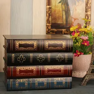 Vintage Wooden Book Model with Cover Office and Photo Decoration Artificial Book Prop Home Storage Box for Kitchen Accessories