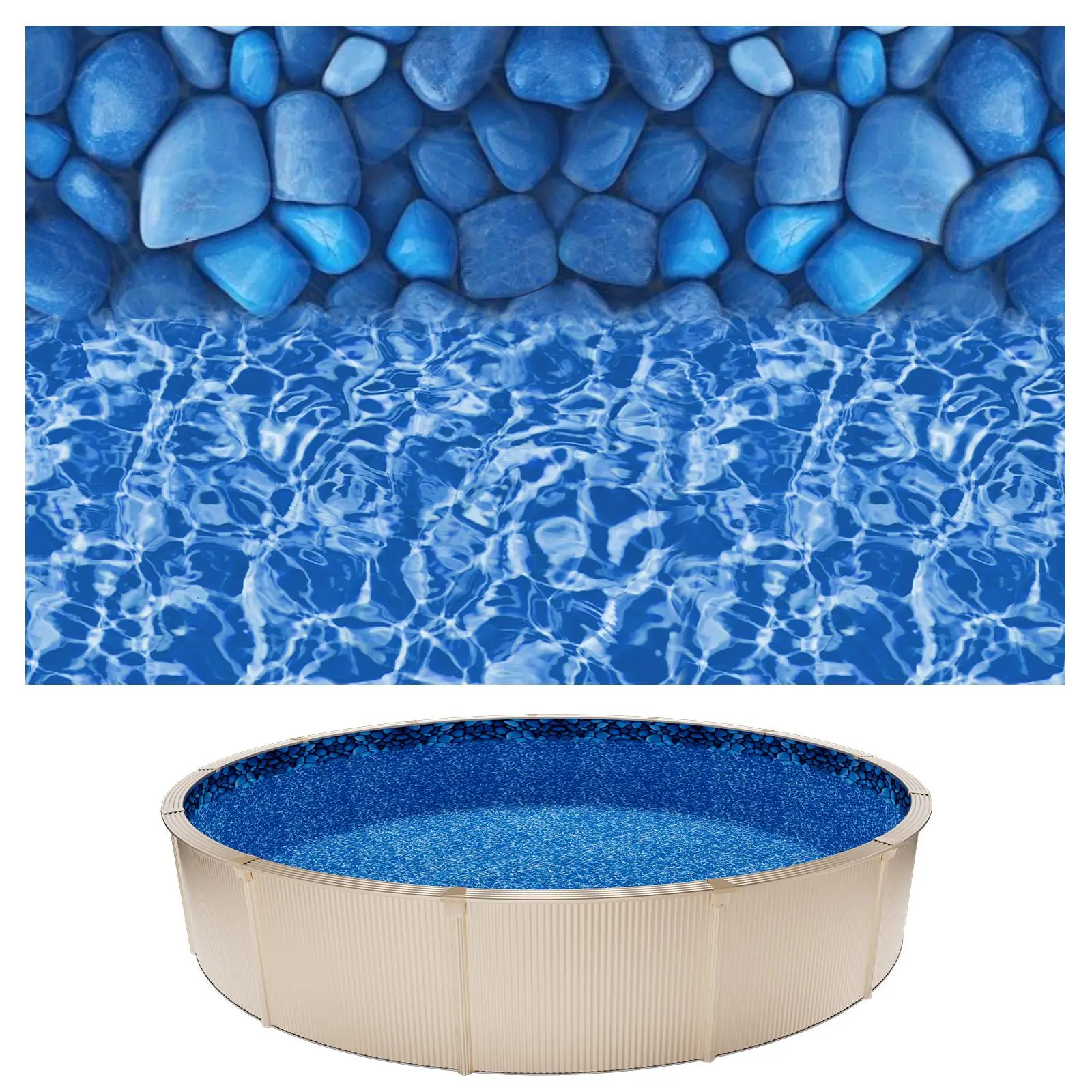 【SummerFinds】VEVOR 24ft Pool Liner, Round Overlap Swimming Pool Liner for 52 in Wall Height, Premium Vinyl, Easy Install with Leak-Proof Patches, Designed for Steel Sided Above-Ground,Outdoor, Boulder Swirl