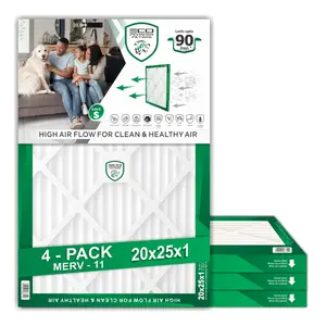 ECO POWER 20x25x1 MERV 11 Pleated HVAC Air Filter (PACK OF 4) – High Efficiency Furnace & AC Filter for Dust, Pollen & Pet Dander (Actual Size 19.75 x 24.75 x 0.75)