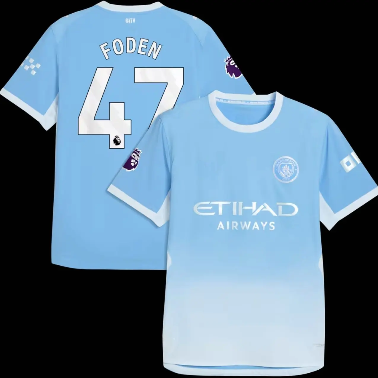 Unisex Premium Sky Blue Soccer Jersey Number 47 Foden Athletic Sports Premier League Man City