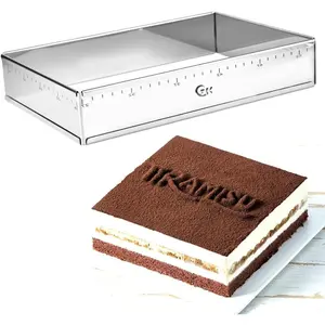 Extensible Stainless Steel Square Cake Mold Heavy Duty Adjustable Mousse Ring Rectangle Shaped Detachable Mousse Cake , Pastry DIY Baking Tool - 10 * 7in