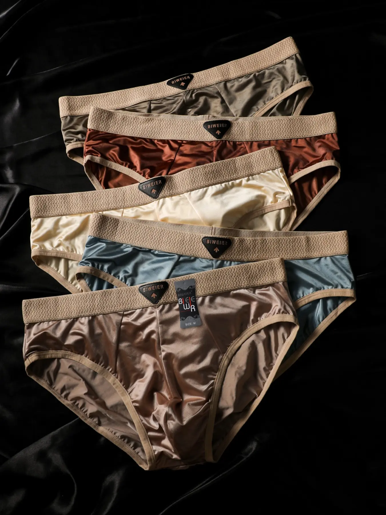 5 Pieces BIWEIER Satin Ice Silk Men's Briefs, Morandi Color Casual Breathable Underwear, Comfortable Coolness for Home and Vacation, Soft Stylish Brief