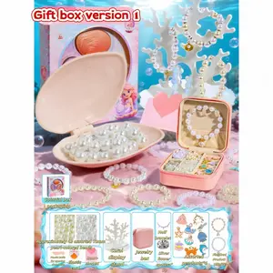 [1 Box Contains 3 Pearl Oyster Shells + 1 Jewelry Box] Simulated Pearl Oyster Shell Gemstone Treasure Hunt DIY Bead Stringing Toy Set for Girls—Create Your Own Jewelry. Perfect for birthdays and holidays. Suitable for ages 6 and up.