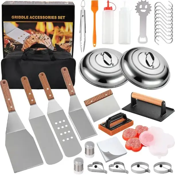 New Deal - Professional 132PC Griddle Accessories Kit - Heavy Duty Stainless Steel Grill Set with Spatulas, Turners, Scrapers, and More for Outdoor Cooking - Ideal Gift for Griddle Enthusiasts