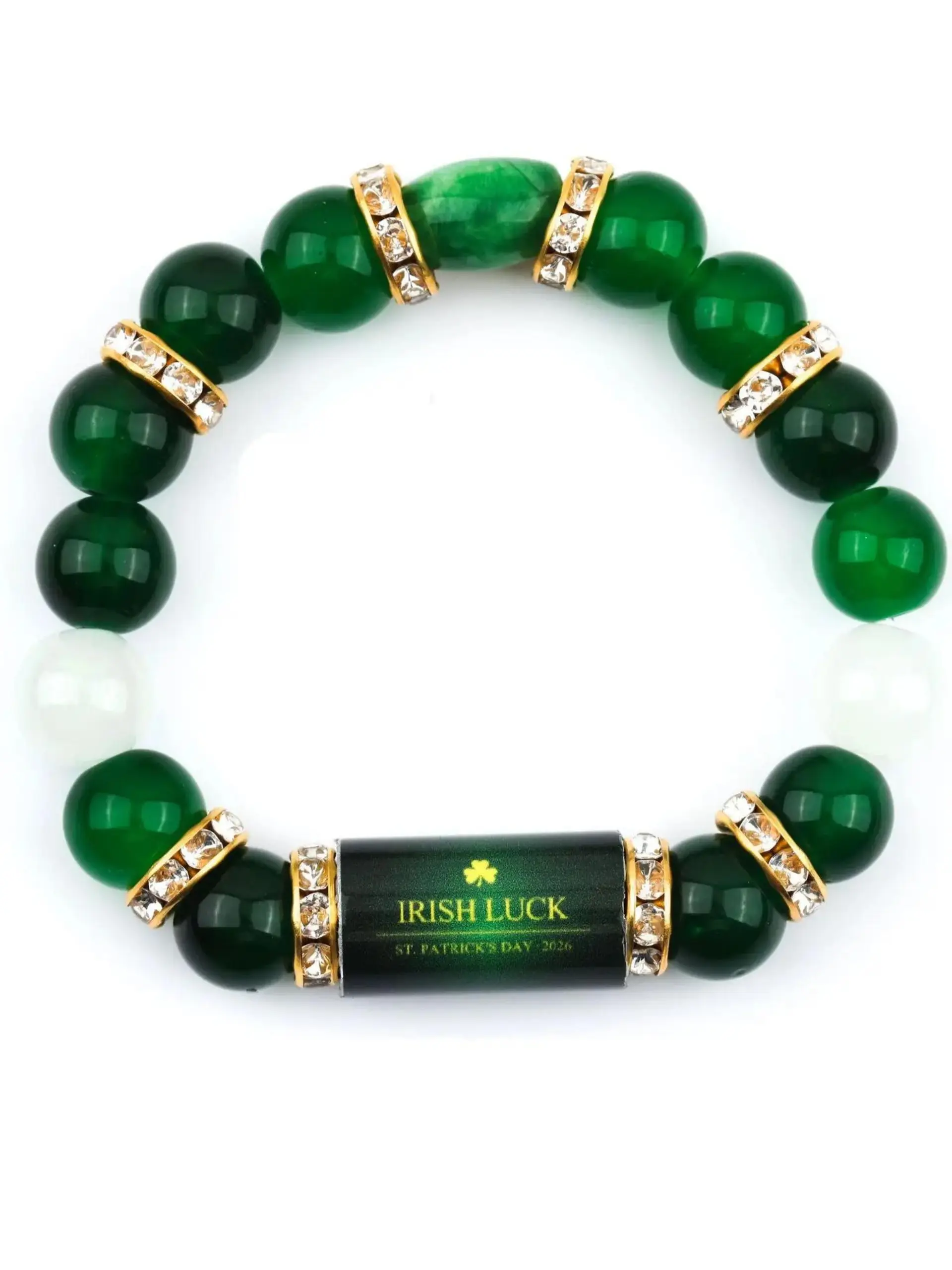 Irish Luck Shamrock Beaded Bracelet, Adjustable Beaded Design, Stackable Bracelets, St. Patrick's Day 2026 Lucky Jewelry for Women, Elegant Gift Idea for Special Occasions, Beaded Stretch Bangles