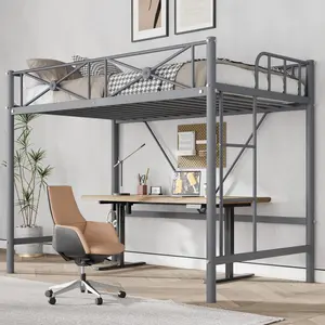 Garvee Metal Loft Bed Twin Size, Modern Heavy Duty Loftbeds with Safety Guard Rails & Space-Saving Design, Steel Twin Loft Beds for School, Bedroom, Grey