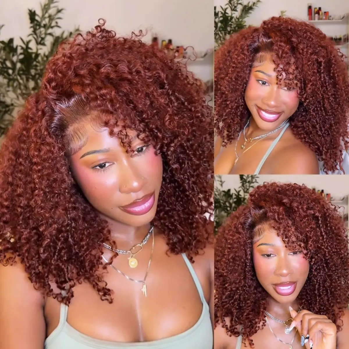 UNice 250% Density Reddish Brown Fluffy Afro Kinky Curly with Layered Finger Coil Ends Glueless 7x5 HD Lace Closure Human Hair Wigs No Slip Beginner-Friendly Natural Looking Summer Wig SummerArrvials #SoHoChic #TikTokShopBackToSchool