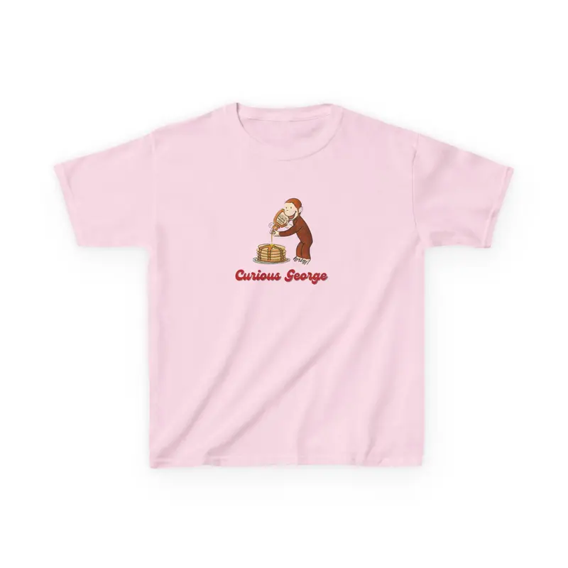 Curious George Graphic Baby Tee - Good Morning Pancakes Shirt Cute Graphic Top Trendy Baby Tee Y2k Babytee Nostalgic Cartoon