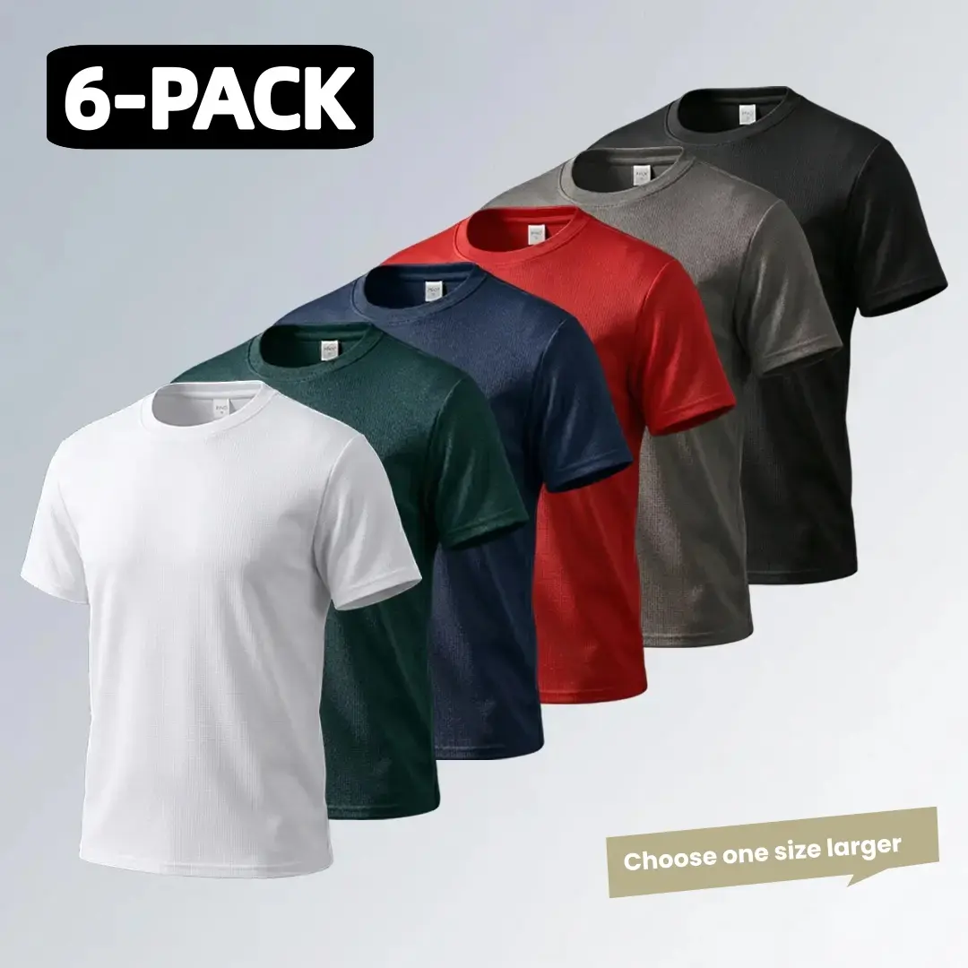 Men's 6-Pack Dry Fit Polyester Short Sleeve Sports Tops - Breathable Micro Mesh, Mesh Athleisure, Sports Casual Wear, Breathable Sweat-Absorbing Gym & Street Sportswear, T Shirts, Breathable Sweat-Absorbing Men's Short Sleeves Sport T-Shirt campingessenti