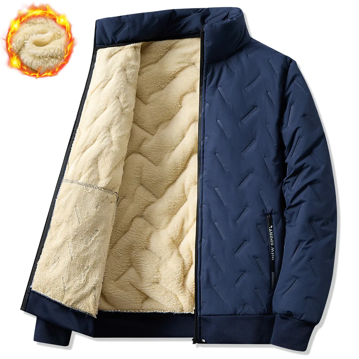 Men's Fleece-Lined Thermal Jacket - Fashion Coat, Quilted Plain-Style Pull-On Casual Outerwear with Zipper Pockets for Cold Weather, Thermal Jackets