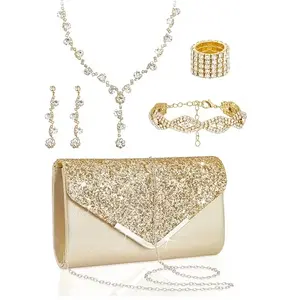 5 Pcs Purse Rhinestone Jewelry Set Prom Jewelry Rhinestone Clutch Purse Necklace Earrings  for Women Bride beautiful bracelet