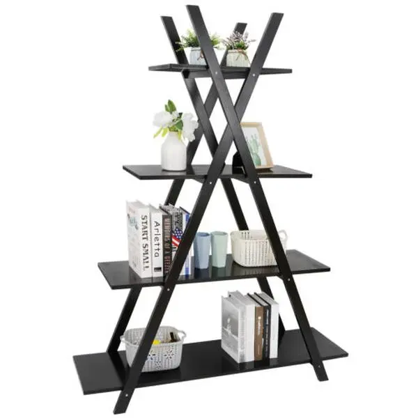 JupiterForce 4-Tier Melamine-Faced Board Freestanding Shelving Unit - Elegant, Simple Modern Shelving & Storage, 4 Slatted Shelves, Contemporary Design, Home/Kitchen Organizer for Books & Accessories, Assembly Required (Includes Manual)
