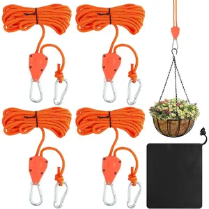 Pack of 4 Rope Ratchet, Adjustable Ratchet Hangers 4 m, 1/8 Inch, Pull Ratchet with Drawstring Bag, Reflective Guy Ropes Rope for Plant Lamp and Tents