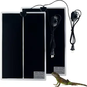 Reptile Heating Mat, 2PCS Reptile Heating Pad with Temperature Adjustment for Reptiles Tortoise Snakes Lizard Gecko Hermit Crab Amphibians - Removable Terrarium Heat Mats(20W,11x16.5 inches)