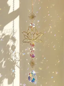 Lotus Crystal Wind Chime, Guardian and Prosperity Charm, Sun Catcher Decor Decoration for Office, Home, Garden, Yard, Holiday Gift Hanging Ornament, Hangable Room Decor