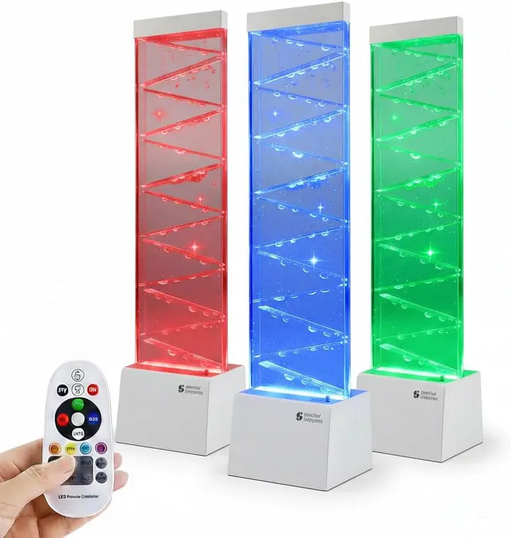 Special Supplies LED Zigzag Bubbler with Colorful Fountain Tubes for Sensory Relief, and Calming Lighting, Office, Classroom, or Home Decor, Adjustable RGB Lights with Remote