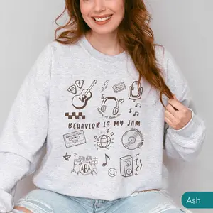 Retro Behavior Analyst T-Shirt / Sweatshirt , Gift for BCBA shirt, RBT Shirt, ABA Sweatshirt, Music Lover , Behavior Specialist Crew Shirt Cotton Fabric