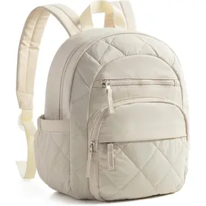 Women Mini Backpack with RFID Blocking Pocket, Small Puffer Backpack Purse, Lightweight Quilted Backpack for Work, College or Travel, Beige