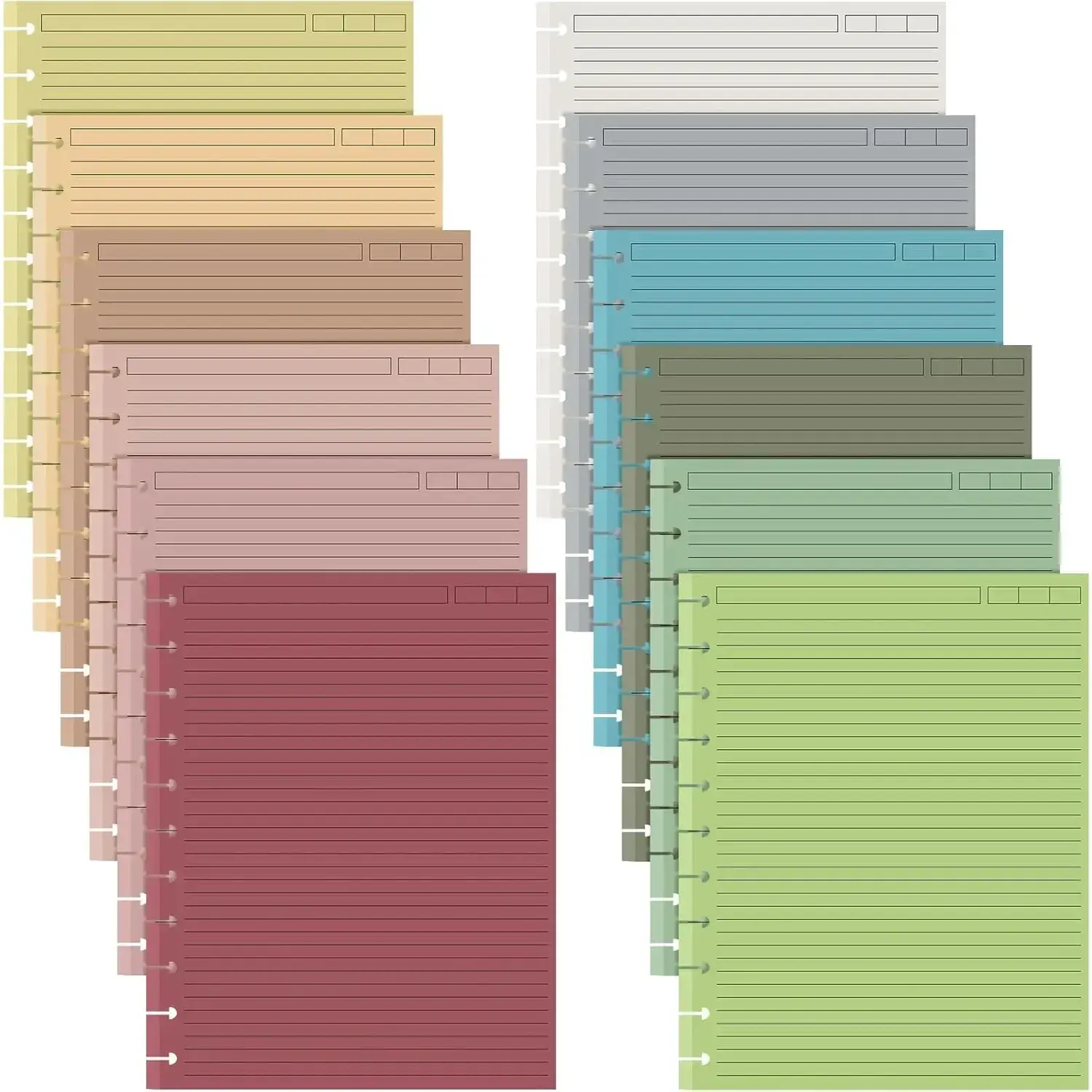 12 Pack Binder-Friendly Colored Discbound Refill Paper, 8.5x11 in Letter Size, 240 Sheets College Ruled, Multicolor Set Gemstone Colors, Smooth Texture Handwritten Note Paper for Journaling, Traditional