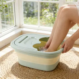 Foldable Foot Bath Tub with Lid, Portable Foldable Foot Soak Bucket, Space Saving Design, Massage Points, Home Travel Use