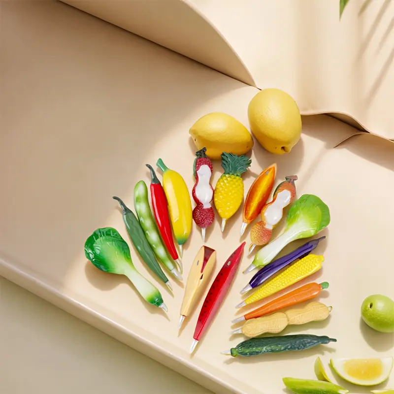 3Pcs fruit and vegetable simulation ballpoint pen, random styles, bullet tip, round pen holder, comfortable touch, uniform ink flow, clear handwriting, not easy to smudge, suitable for festivals, Novelty Pens, Funny Teacher Pens