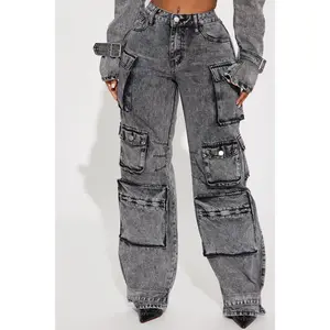 Billie Low Slung Cargo Jeans - Acid Wash Black