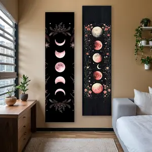 Moon Phase Banner Tapestry Floral Accents Tapestry for Bedroom Black Pink Wall HangingTapestry Perfect for Dorm Home Office Party Wall Decoration Washable Stitched Edge Polyester Vertical Orientation Tapestries Gifts for Bohemian Lovers Starry Sky Pattern