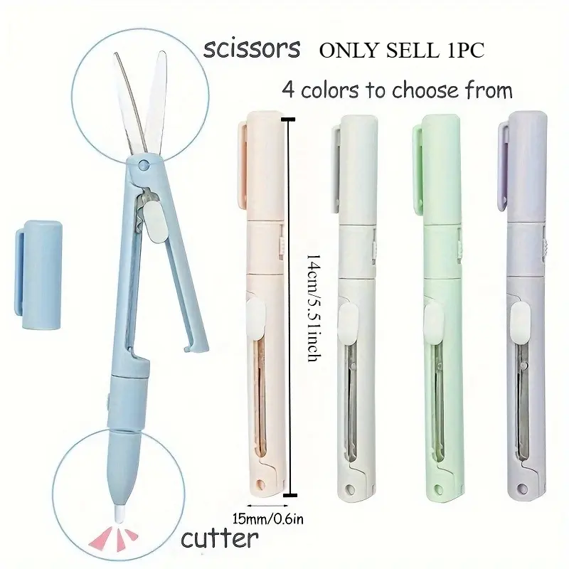 1pc Mini Portable Scissors Paper Cutter Knife 2 In 1 Multifunctional Stationery Pocket Pen shape Scrapbooking Carving Cutting Art Tools For Crafts Office Cutting Supply Home School