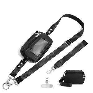 Clip and Go Strap for Phone with Leather Wallet Crossbody, Adjustable Phone Lanyard with Detachable ID Window Wristlet Wallet, Universal Phone Strap for Daily and Travel