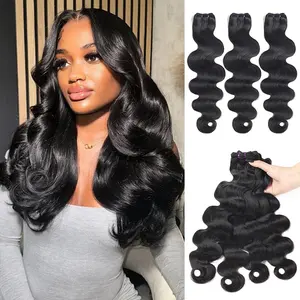 Mamushow 16A Thick Body Wave Bundles Human Hair 16 18 20 Inch 3 Bundles Human Hair Burmese curly Wave 100% Unprocessed Brazilian Virgin Sew In Bundles Water Wave Natural Black for Women