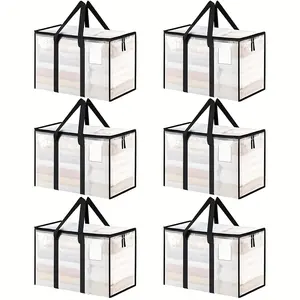 24 Gallon Extra Large Heavy Duty Foldable Moving Bags With Carrying Handles, Zippers and Tag Pocket, Outdoor Camping, Waterproof Organiser - Clear for Clothes,Bedding,Dorm,Moving