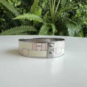 Pre-owned Coach Y2k Ivory and Pink Enamel Bangle
