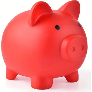 PrimPick turdy plastic piggy bank, cute little pig-shaped with transparent coin slot , with a safety cover design, medium size suitable for adults, can be used as a birthday/Easter/Christmas gift (pink version), Cash Coin Jar, Cash Saving Box