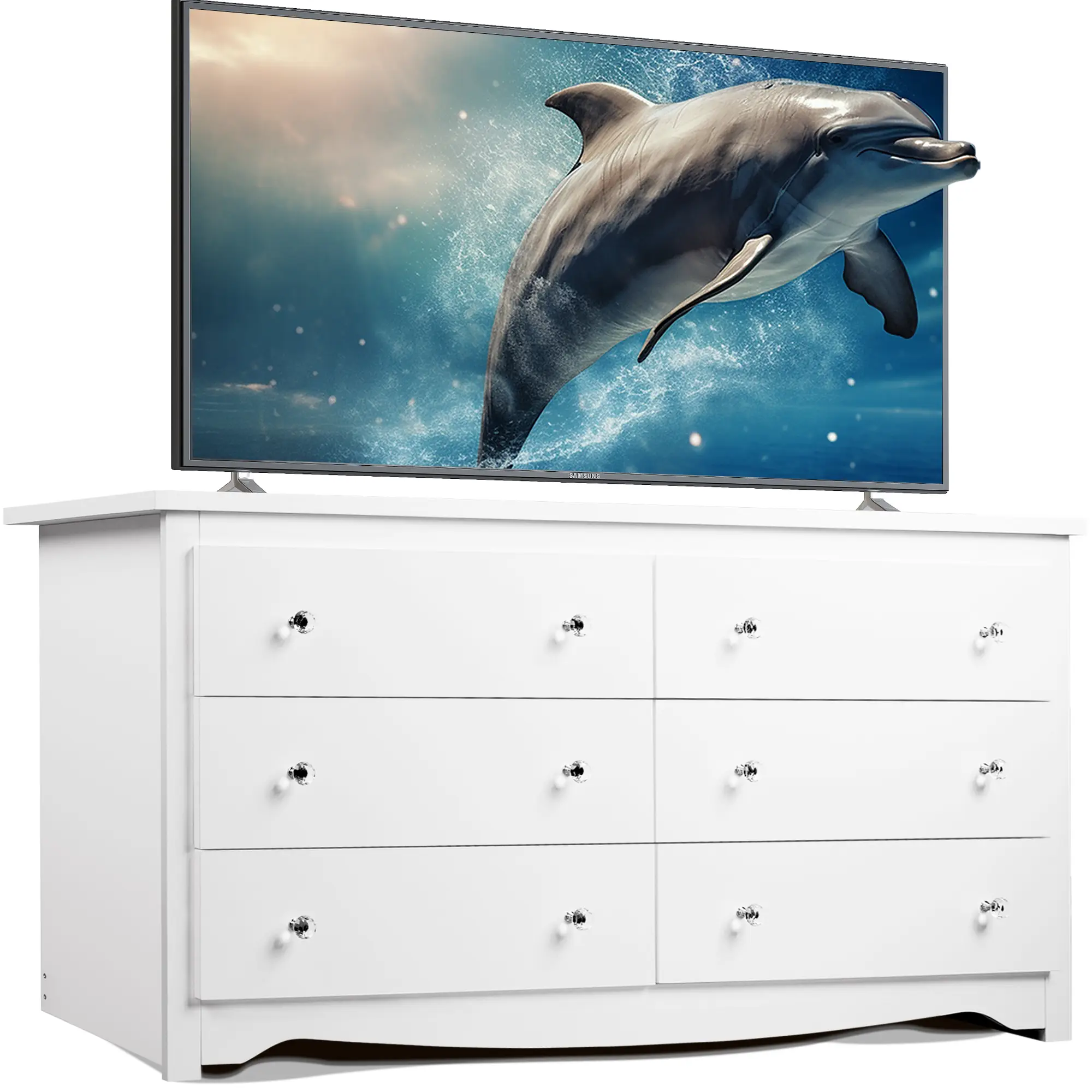 WLIVE Wood Black Dresser with 6 Drawer, Wide Chest of Drawers for Bedroom, Long Nightstand with Drawers, Modern Large Storage Tower Unit, Closet Store