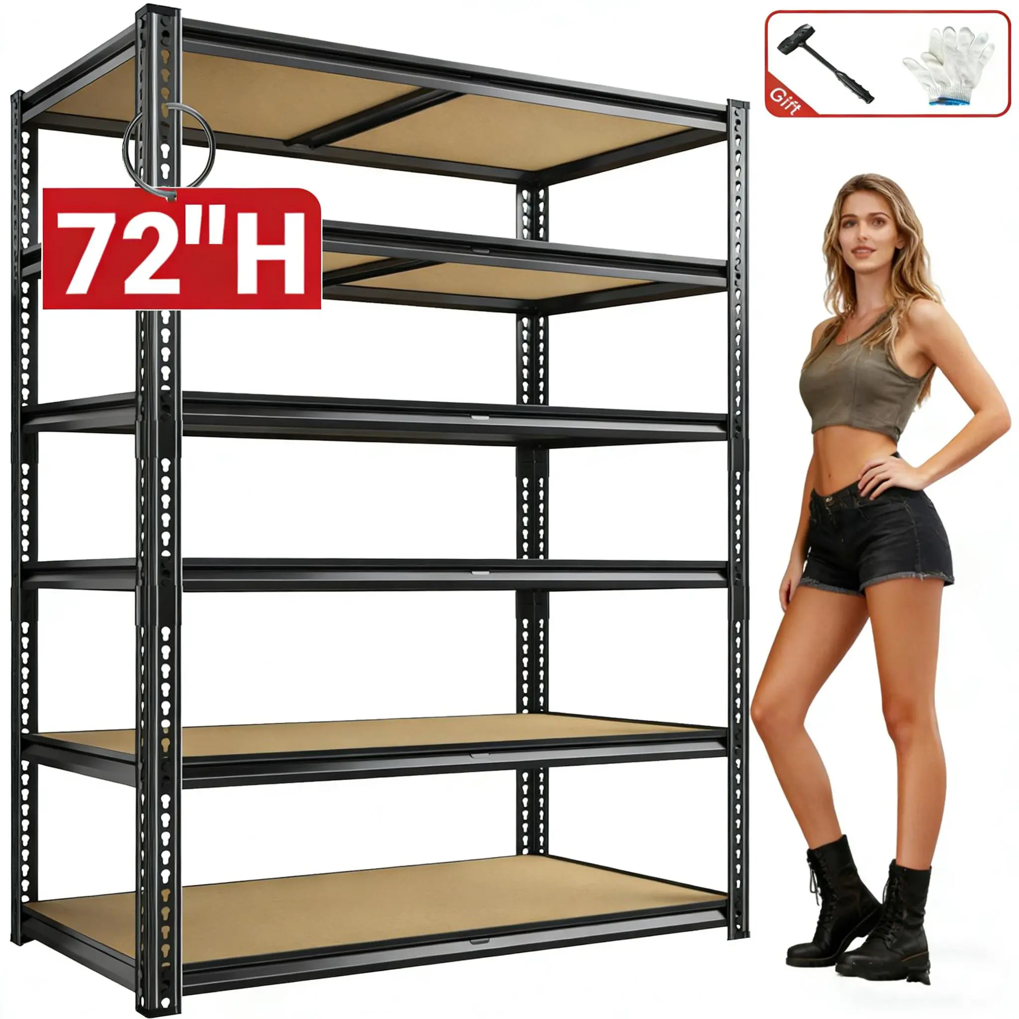 【DIY 2400LBS】 Garage Shelves Classic 5-Tier Metal Storage Shelving Unit Height Adjustable Versatile Utility Rack for Craft Warehouse Pantry Kitchen Organiser