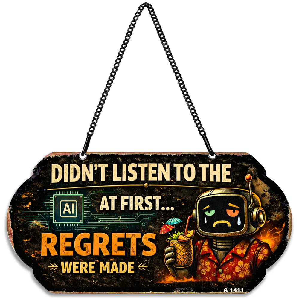 Funny AI Rectangular Metal Sign - 10×5 in Tropical Decorative Mount, Sarcastic Tech Humor Office Decor for Data Scientists, Birthday Gift for Wall Hanging or Door Display
