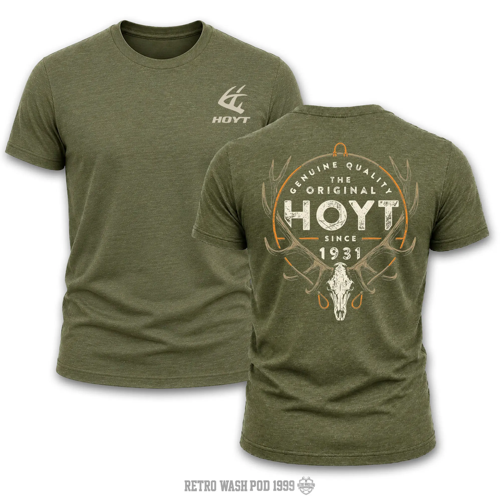 Hoyt Archery Outdoor Bowstringer Men's Shirt, Hunting T-shirt, Crew Bowhunting Shirt, Deer Skull Archery Tee, Archery Tactical Gear, Unisex Short Sleeve Casual 100%, Outdoor Gift For Men, Made In USA.