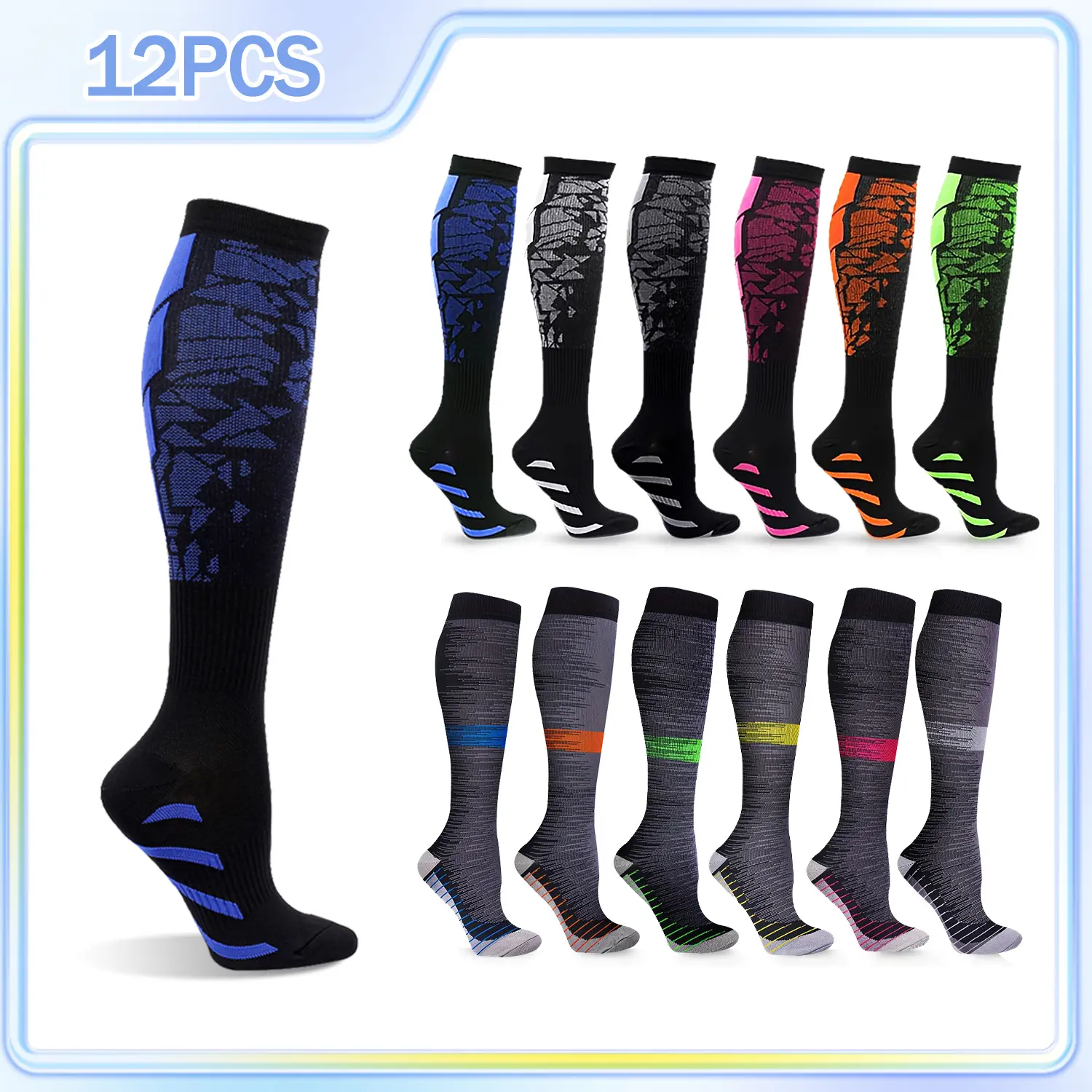 12 Pack Copper Compression Socks for Women Men Support Running Nursing Athletic Best for Daily Wear Sport Travel Airplane Plane Gift for Her Him