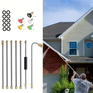 High Pressure Washer Extension Wand, 1/4 Quick Connect Electric Cleaner Nozzle, Multiple Spray Tips for Gutters, Roof Drains, Exterior Walls, Adjustable Nozzle, Water Hose Nozzle