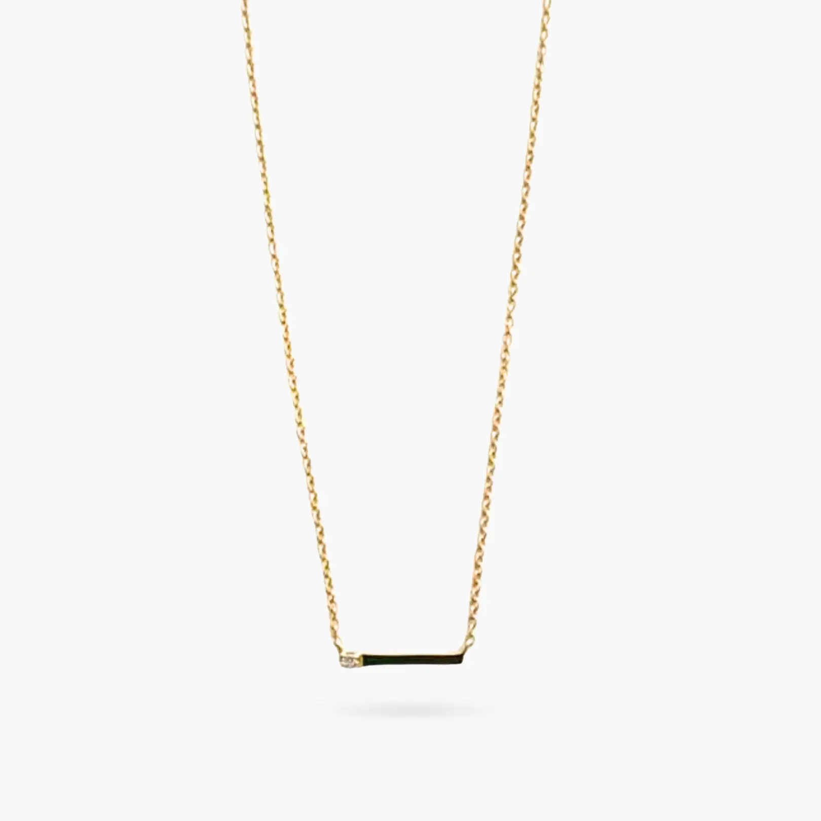 14K Dainty Single Diamond Bar Gold Necklace
