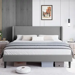 Garvee King Size Upholstered Bed Frame with Headboard in Light Gray, Featuring Wood Slats and Sturdy Support Feet, No Box Spring Needed, and Easy Assembly for Durable Comfort